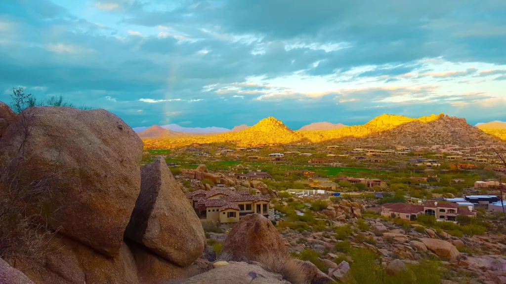 Mountain view of Cave Creek showing a rainbow