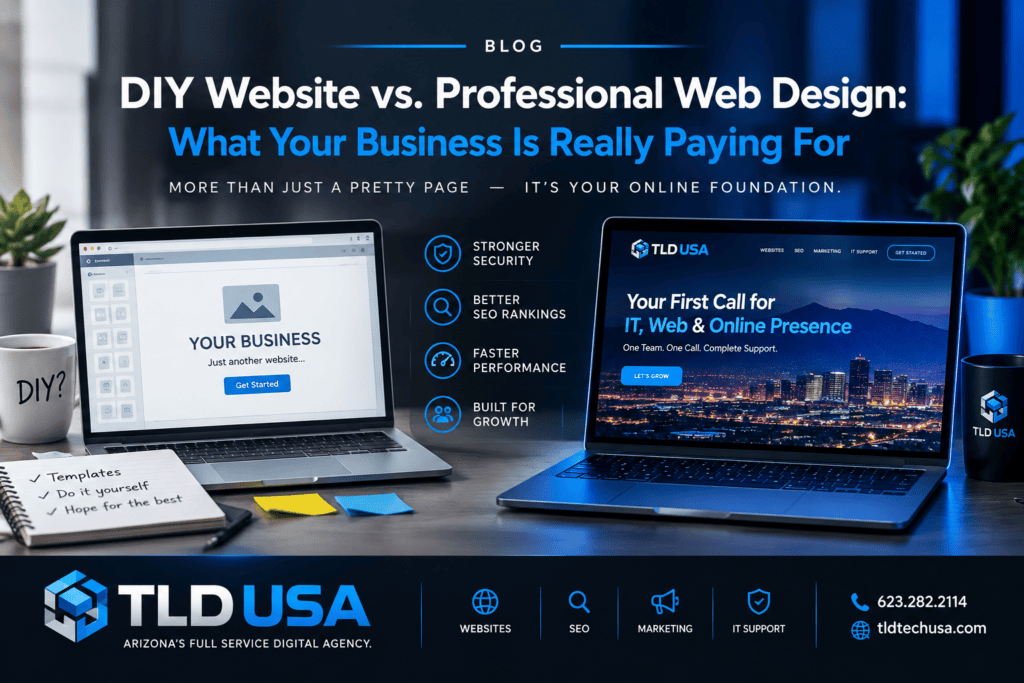 Scottsdale and Phoenix small business owner comparing a DIY website with a professional web design