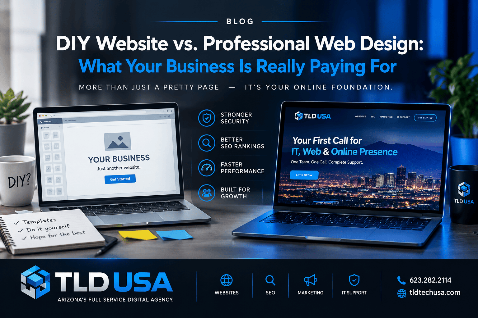 Scottsdale and Phoenix small business owner comparing a DIY website with a professional web design