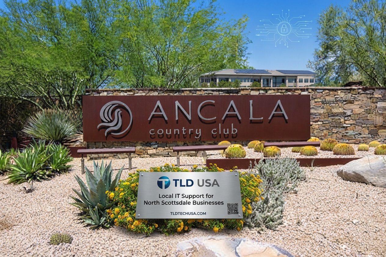 The exterior entrance sign of Ancala Country Club in North Scottsdale, Arizona, serving the business corridor from 100th Street to Mayo Clinic on Shea.
