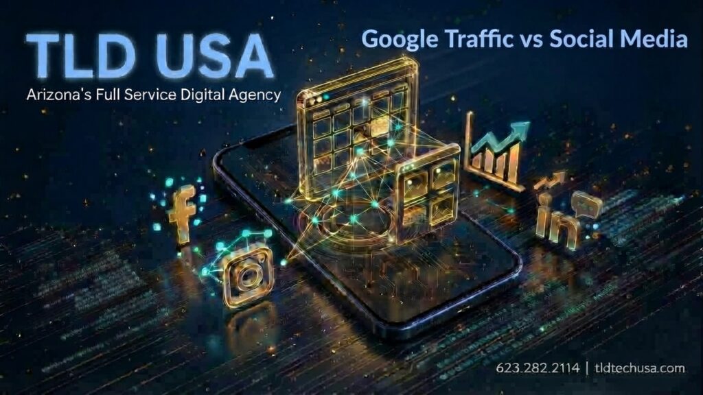 Google traffic vs social media digital marketing strategies for Arizona businesses by TLD USA.